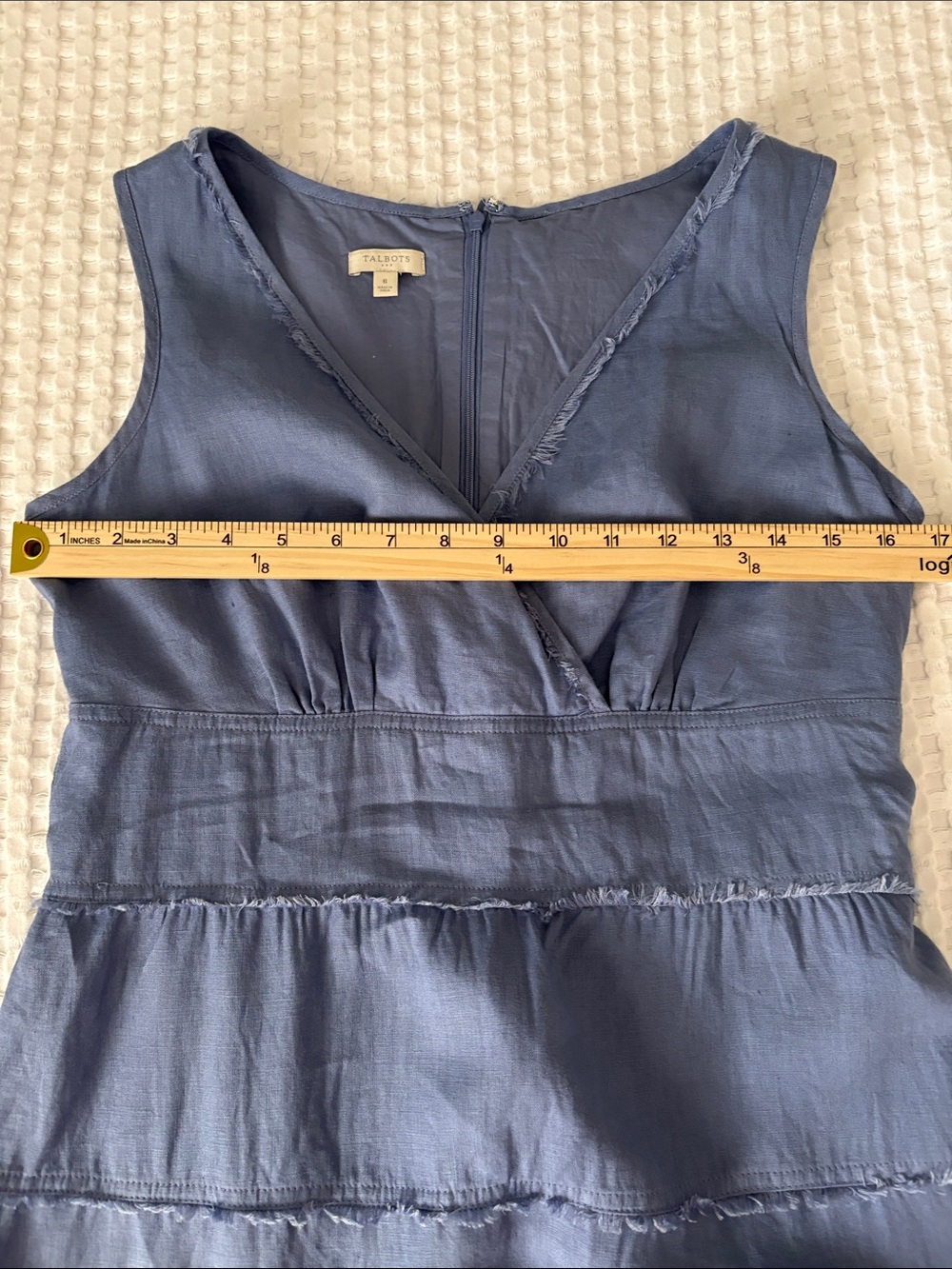 Talbots Linen Preppy Beachy Soft Blue Sleeveless Tiered V-Neck Midi Dress SZ 6 - Picture 6 of 8